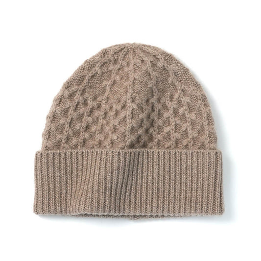 Luxurious 100% Cashmere Women’s Cable Knit Beanie in camel 