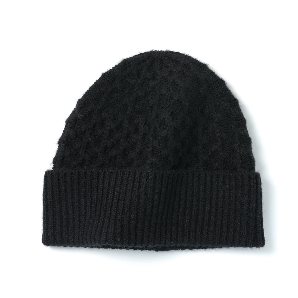 Luxurious 100% Cashmere Women’s Cable Knit Beanie  in black