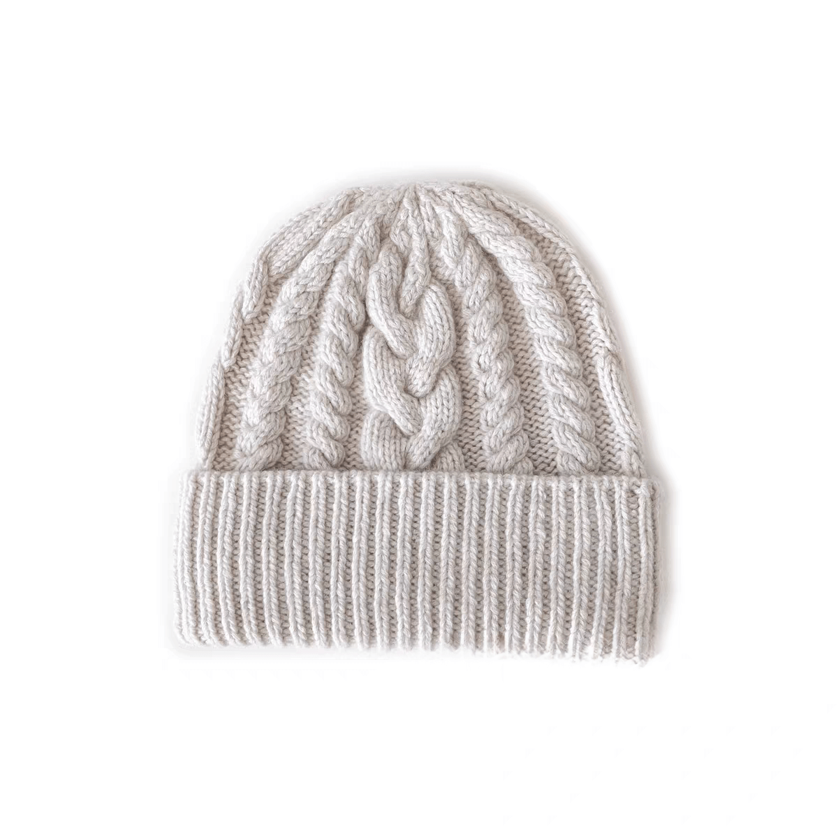 Luxurious Women's 100% White Cashmere Cable-Knit Beanie in beige 