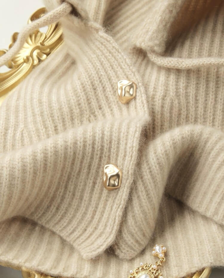 	Warm women’s cashmere hood with long ties for winter outfits