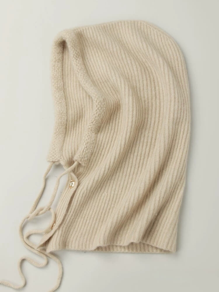 	Warm women’s cashmere hood with long ties for winter outfits