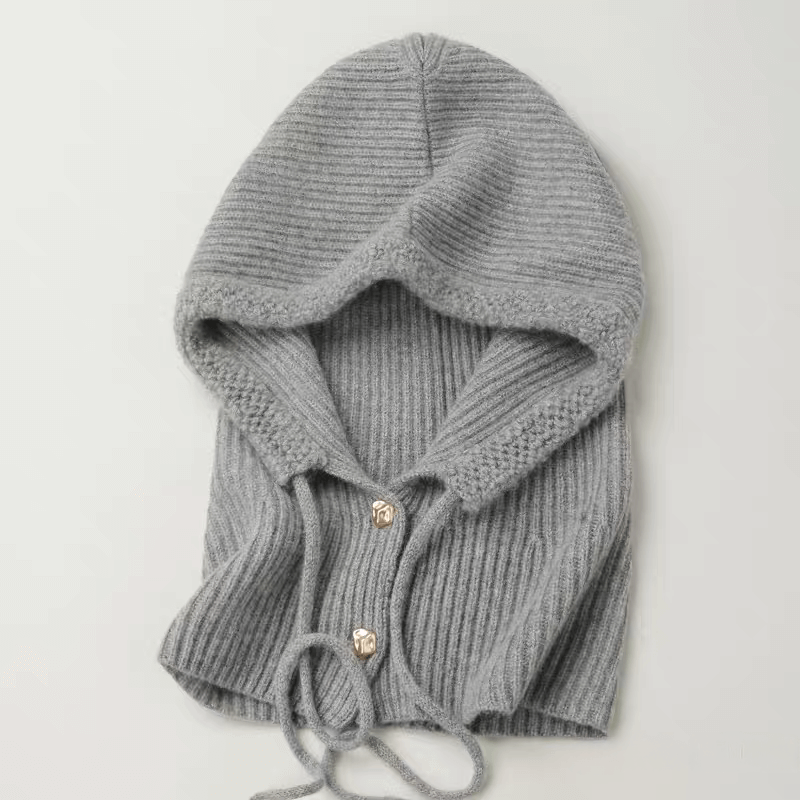 grey cashmere balaclava with drawstrings for winter