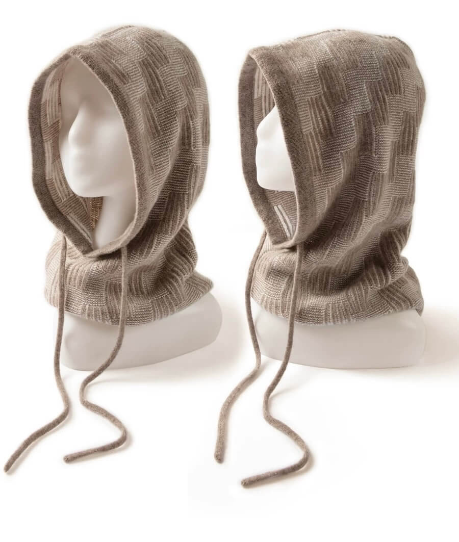 Soft cashmere hoodie hat, full head and neck coverage