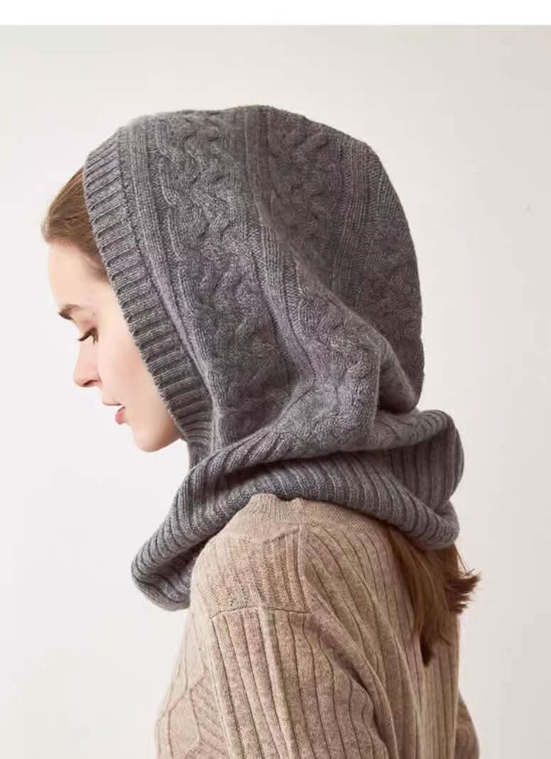 CABLE CASHMERE BALACLAVA IN grey