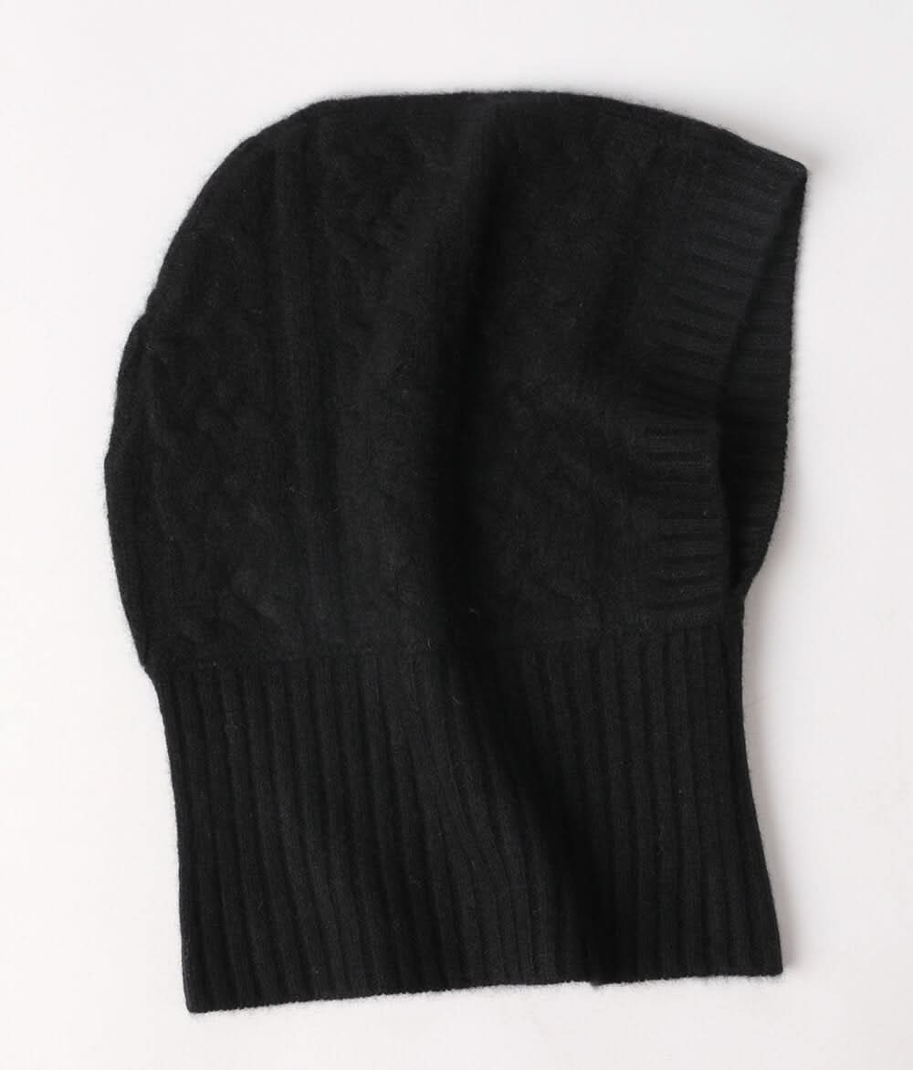 women's cashmere hoodie cable knitting hats in black