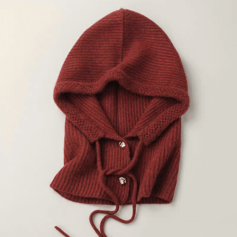 Wine red cashmere balaclava with gold-tone details