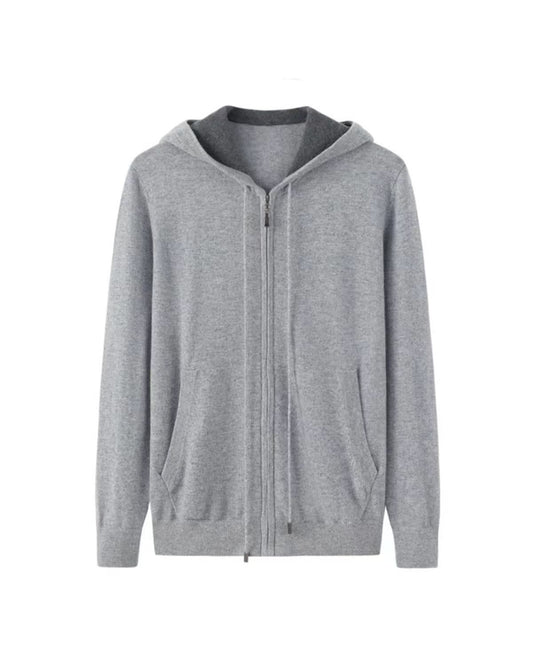 cashmere hoodie cardigan sweaters for men in grey color