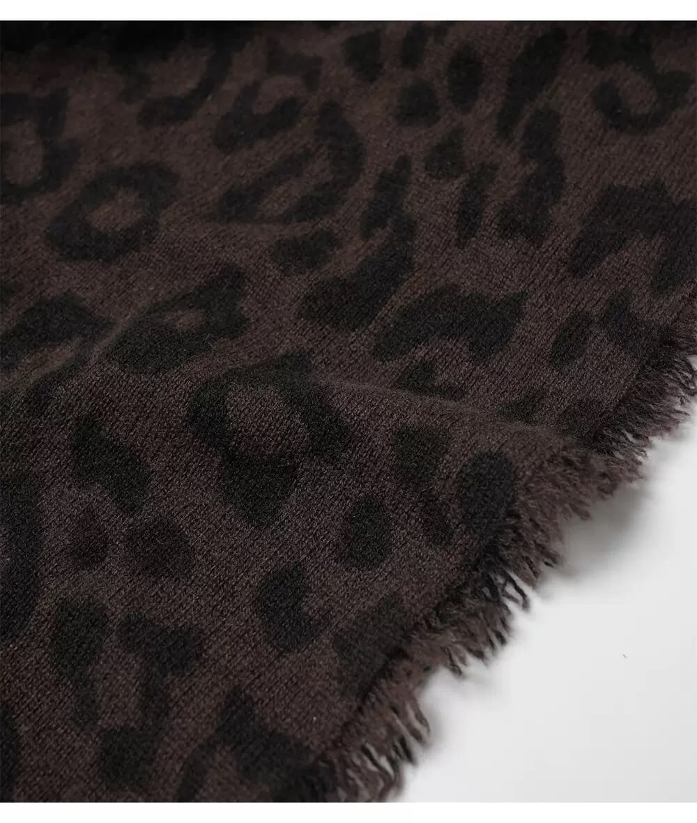 Leopard Print Cashmere Scarf Wrap - 100% Pure Cashmere Square with Fringe