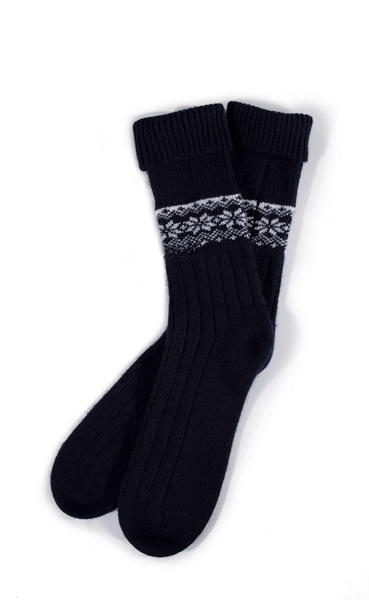 Elegant Women’s 100% Cashmere Crew Socks in navy color