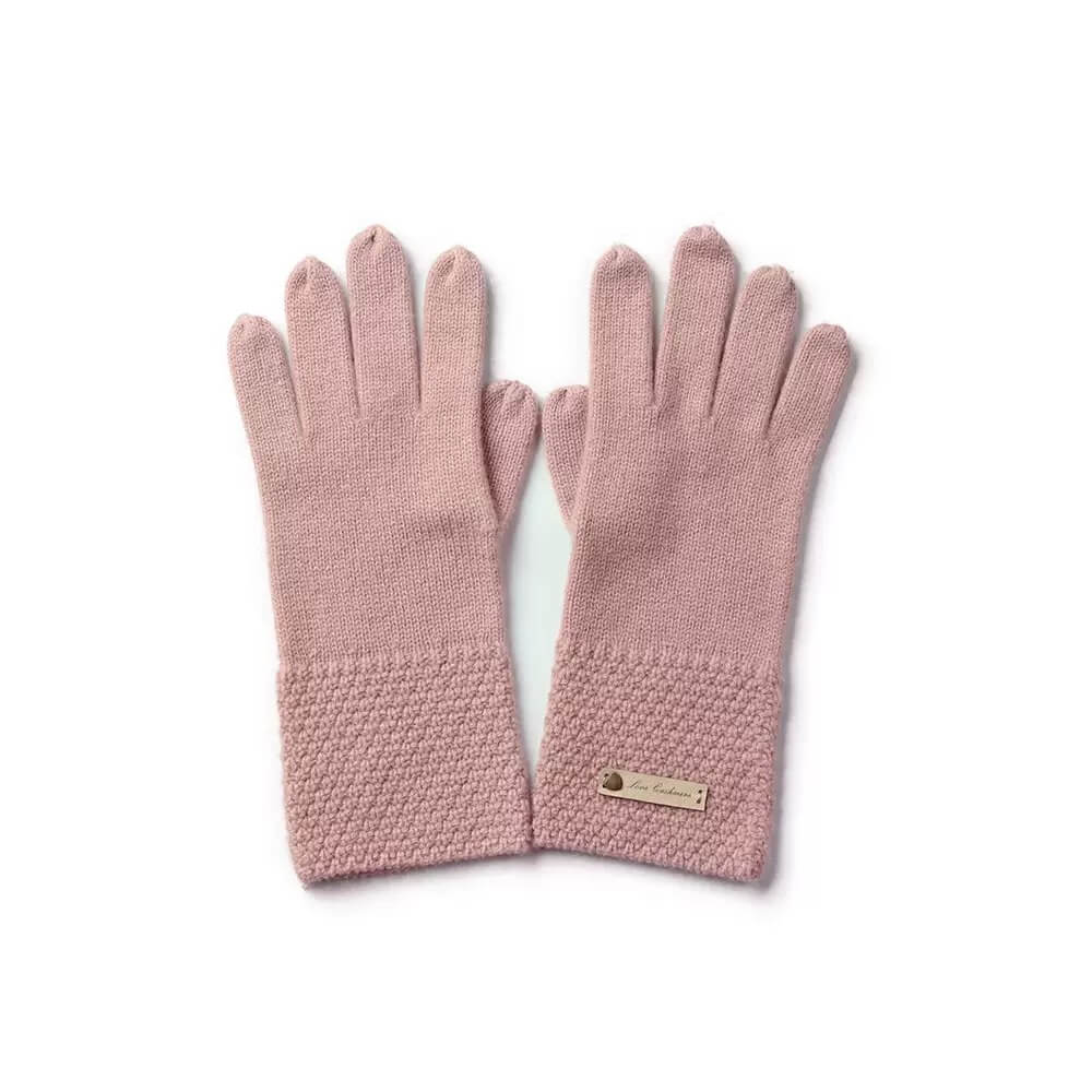 Women’s 100% Pure Cashmere Five-Finger Gloves in pink