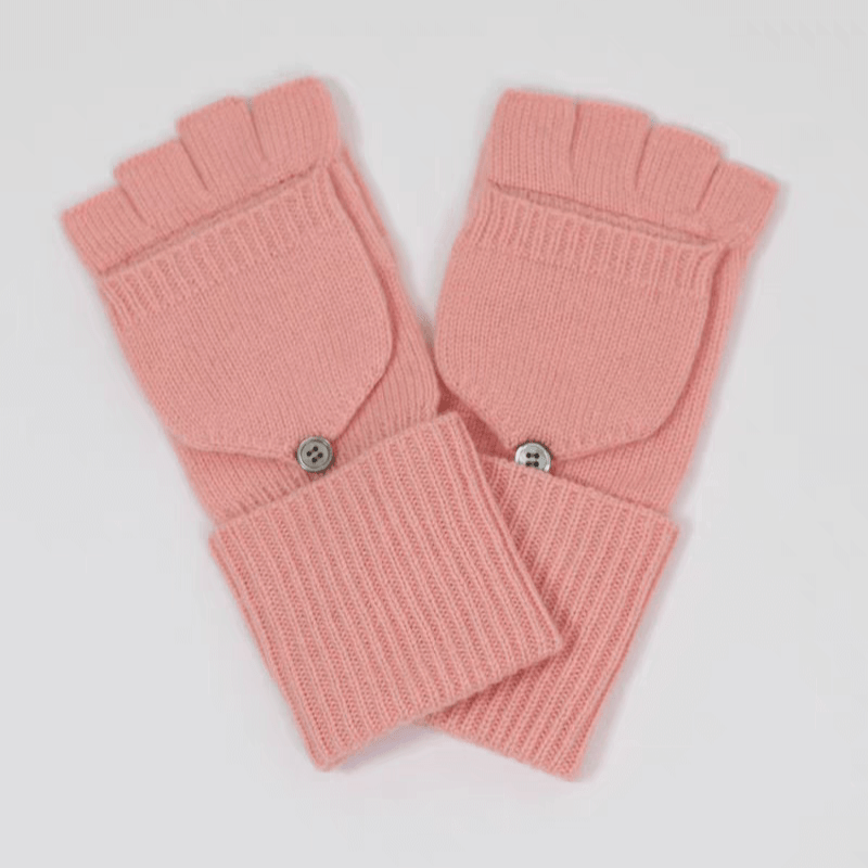 Elegant 100% Cashmere Convertible Fingerless Gloves for Women in pink