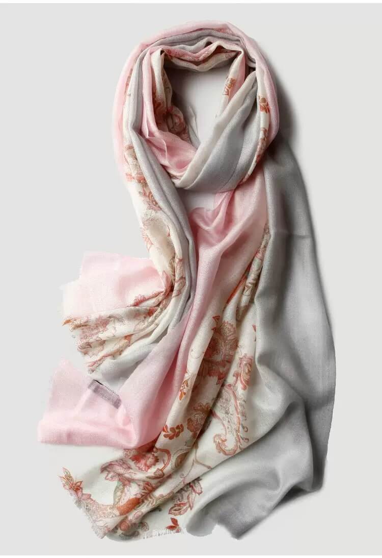 Gradient Cashmere Wrap with Delicate Center Print
