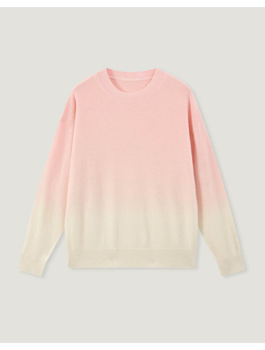 Women’s 100% cashmere sweater in pink to white ombré gradient