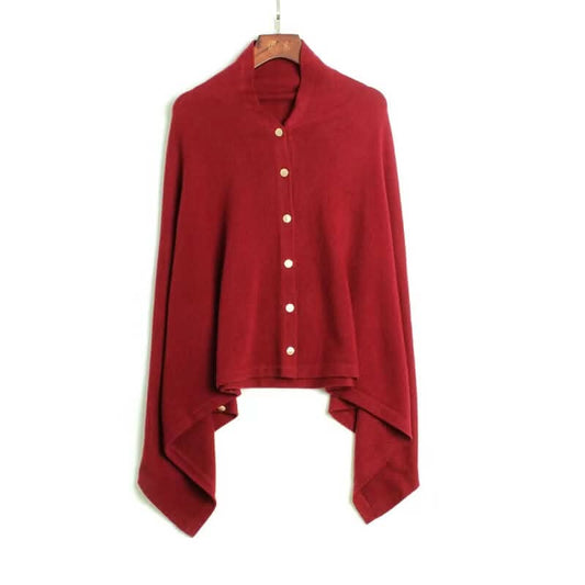 Luxurious Women's 100% Pure Cashmere Poncho - Versatile Scarf, Shawl Cloak  in red