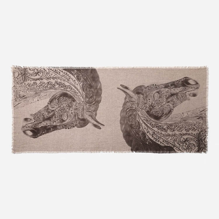 Luxury 100 percent cashmere floral print scarf shawl in coffee shade