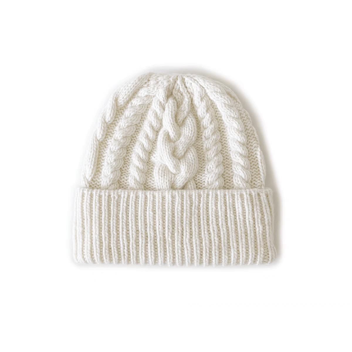 Luxurious Women's 100% White Cashmere Cable-Knit Beanie in pure white