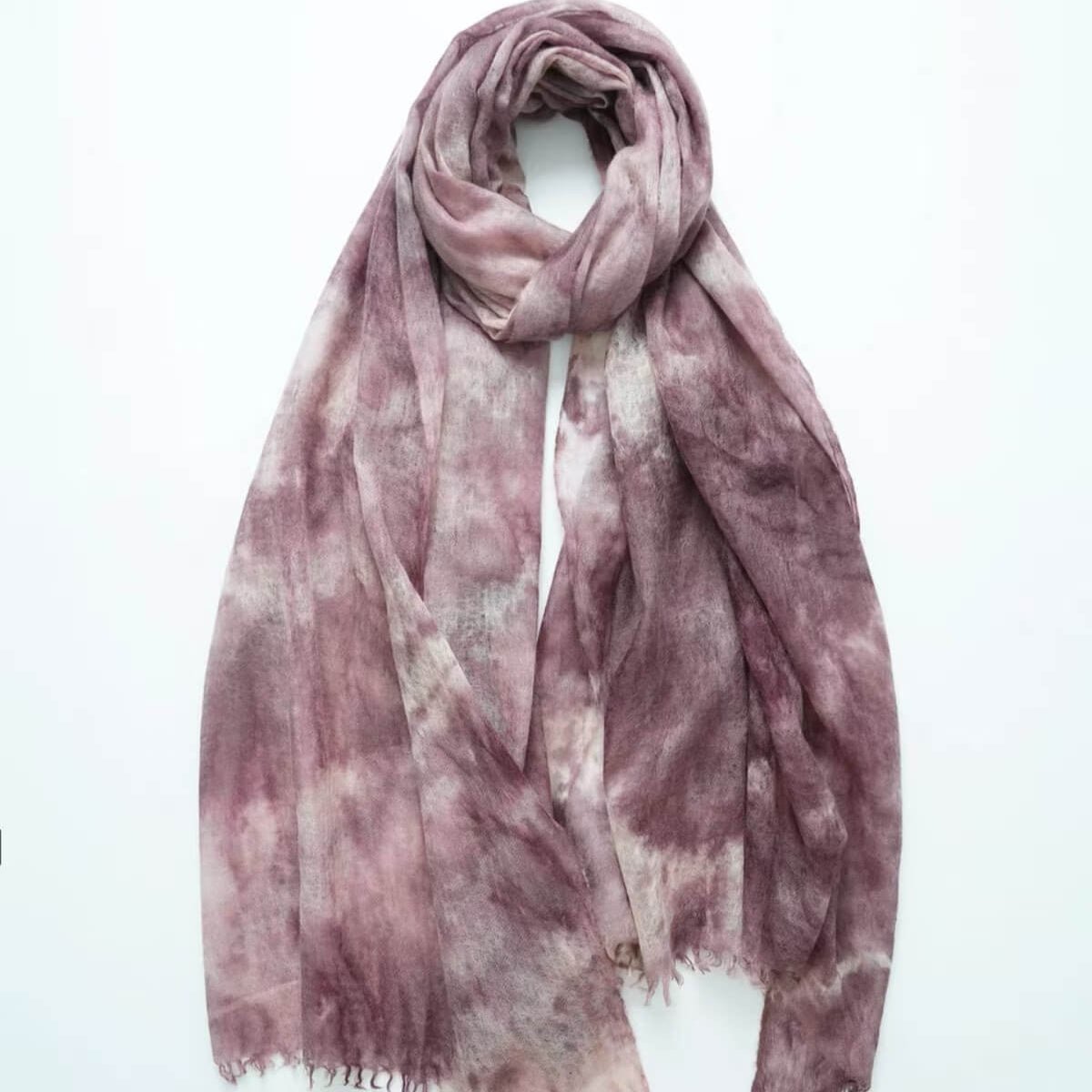 Ultra-Light 100% Cashmere Scarf Shawl: Hand-Dyed Tie-Dye in Unique Earth Tones - Cloud-Soft Luxury!