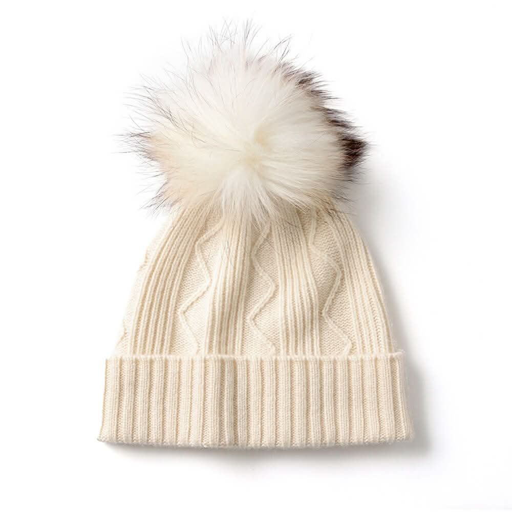 cashmere ribbed white beanie hat