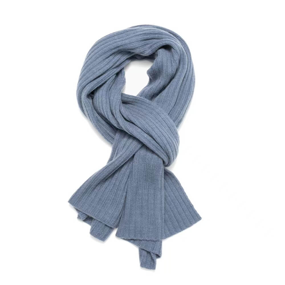 Women's solid color cashmere scarf in ice blue. This light blue pure cashmere scarf is a must have for cold winter.