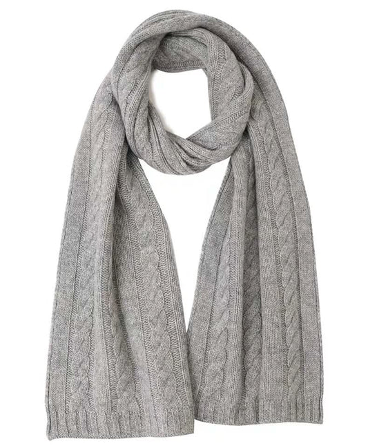 Women's cashmere scarf cable knitting in grey color