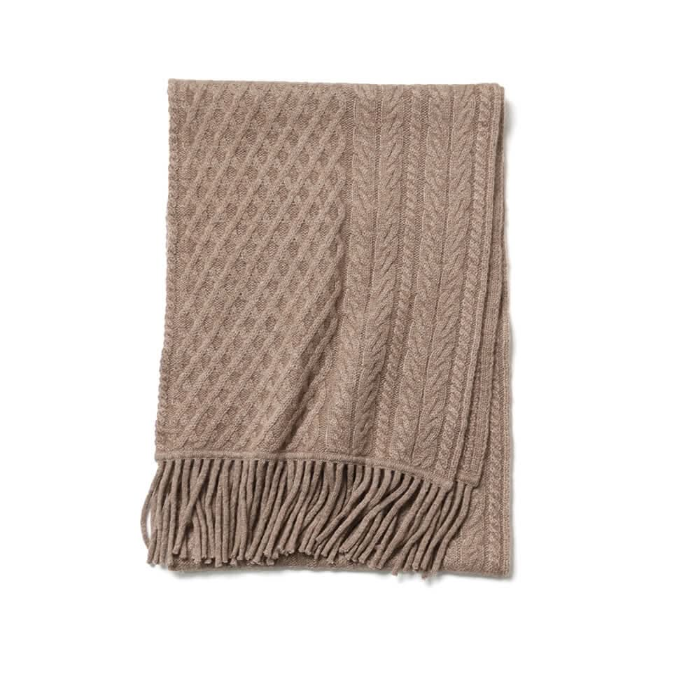 women's cable knitted cashmere scarf in camel