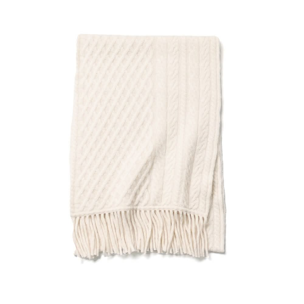 women's cable knitted cashmere scarf in white