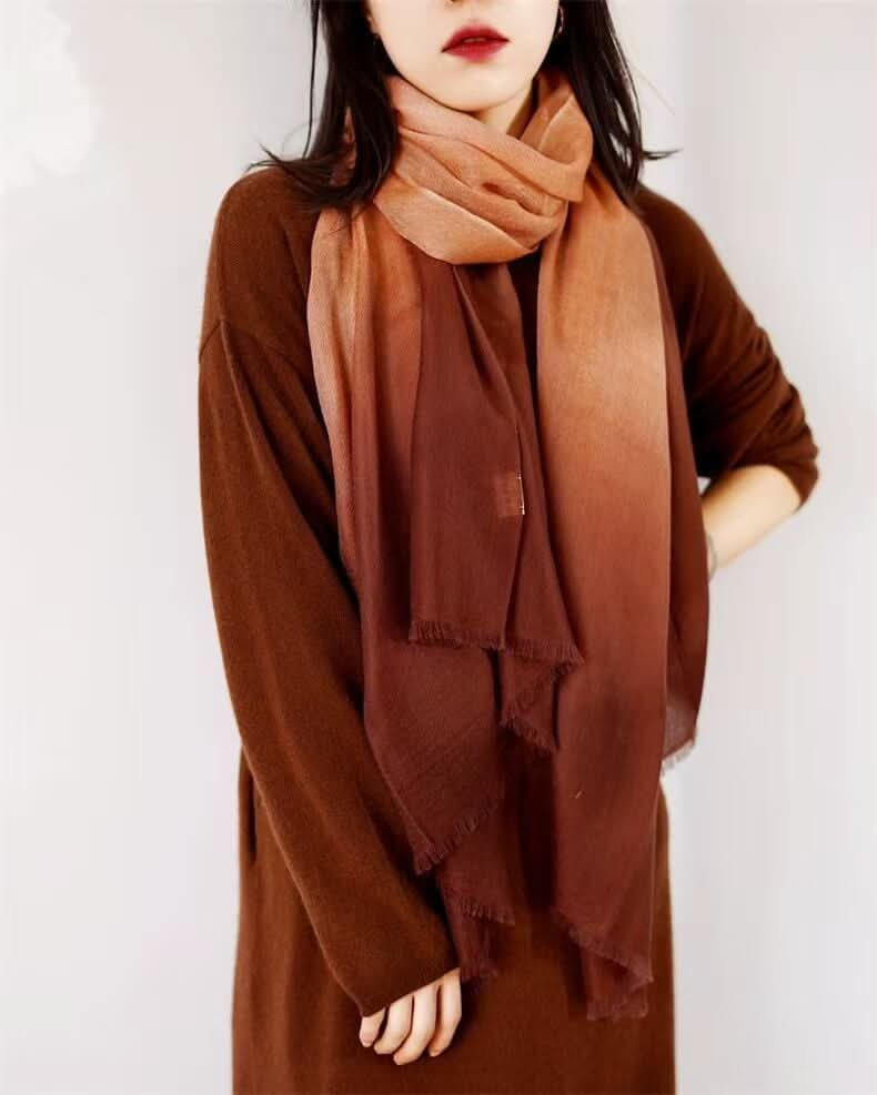 Women's Ombre Cashmere Scarf Shawl in brown color