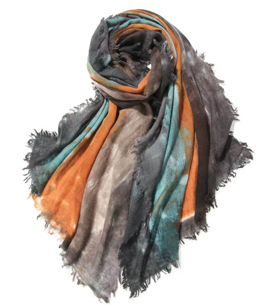 	100% cashmere printed shawl with watercolor design in army green