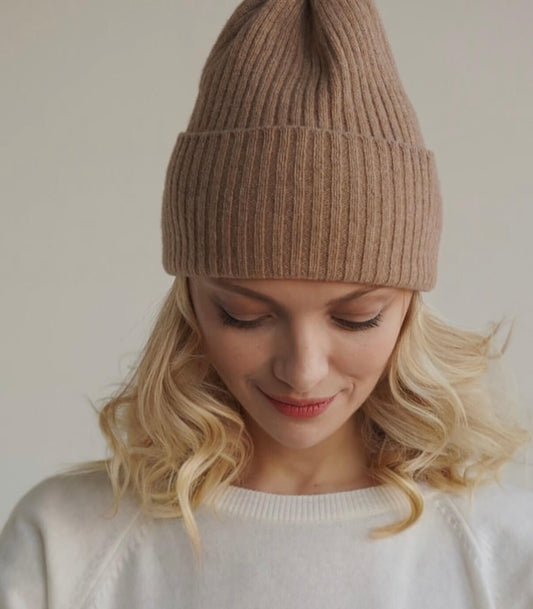 Classic 100% Cashmere Ribbed Knit Beanie Unisex Winter Hat,	cashmere travel beanie,	soft cashmere winter cap