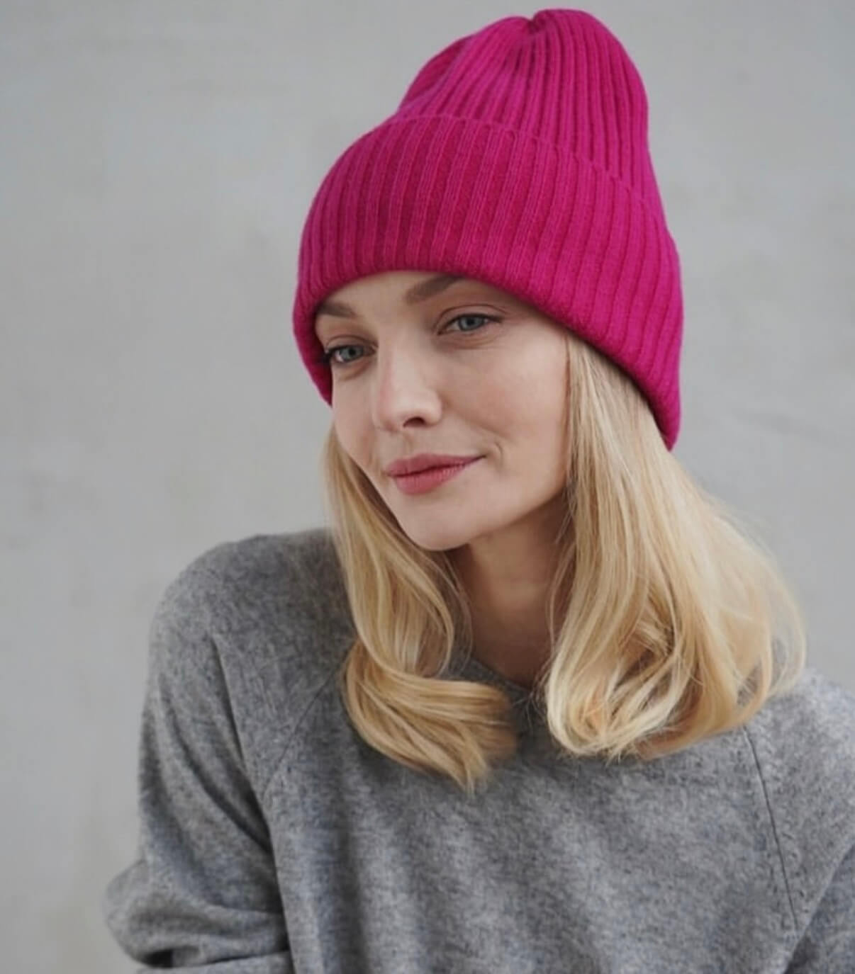 women luxury cashmere knit bright pink hat,thick cashmere knit beanie,100% cashmere ribbed hat