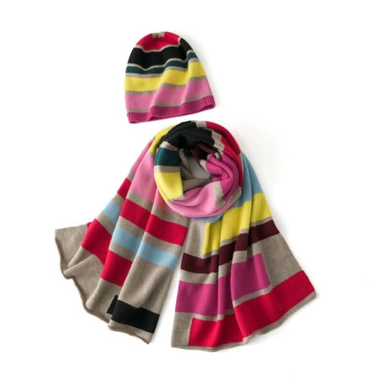 rainbow cashmere beanie hat and scarf set