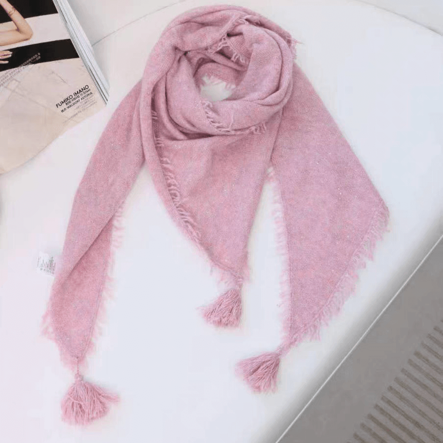 Luxurious 100% Cashmere Triangle Shawl Scarves for Women in pink