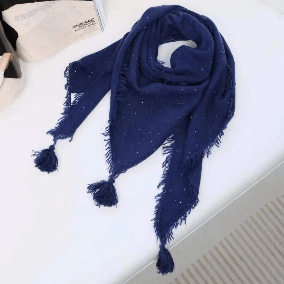 Luxurious 100% Cashmere Triangle Shawl Scarves for Women in navy blue