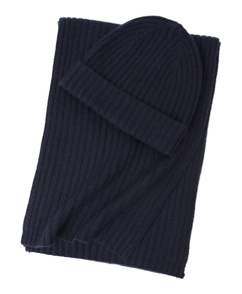 women's cashmere beanies and scarf set in navy blue color, winter must have