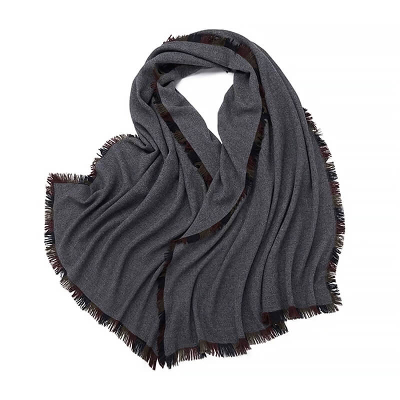 Dark Gray Cashmere Wrap with Contrast Edges – Lightweight Luxury Scarf