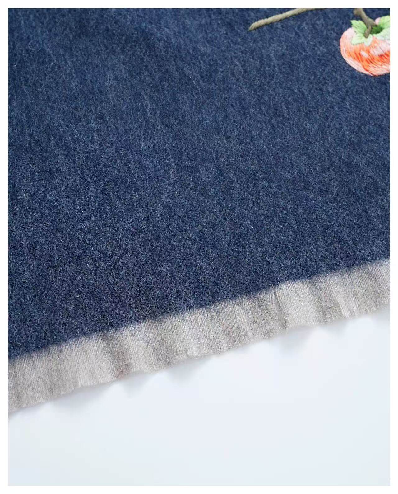 100% cashmere winter scarf with pure silk fruit embroidery and fringe
