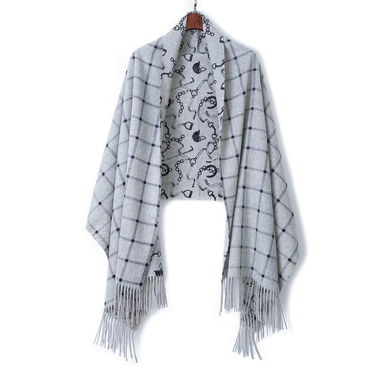 Reversible 100% Cashmere Scarf Wrap in grey color 