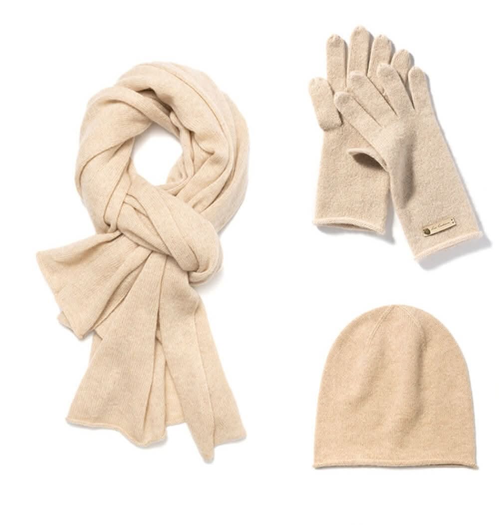 women's cashmere gift hat, glove,scarf set Beige 100% Cashmere One size