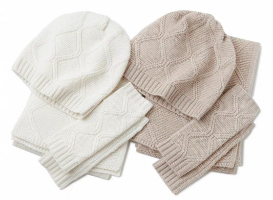 Luxurious 100% Cashmere Scarf beanie and gloves set