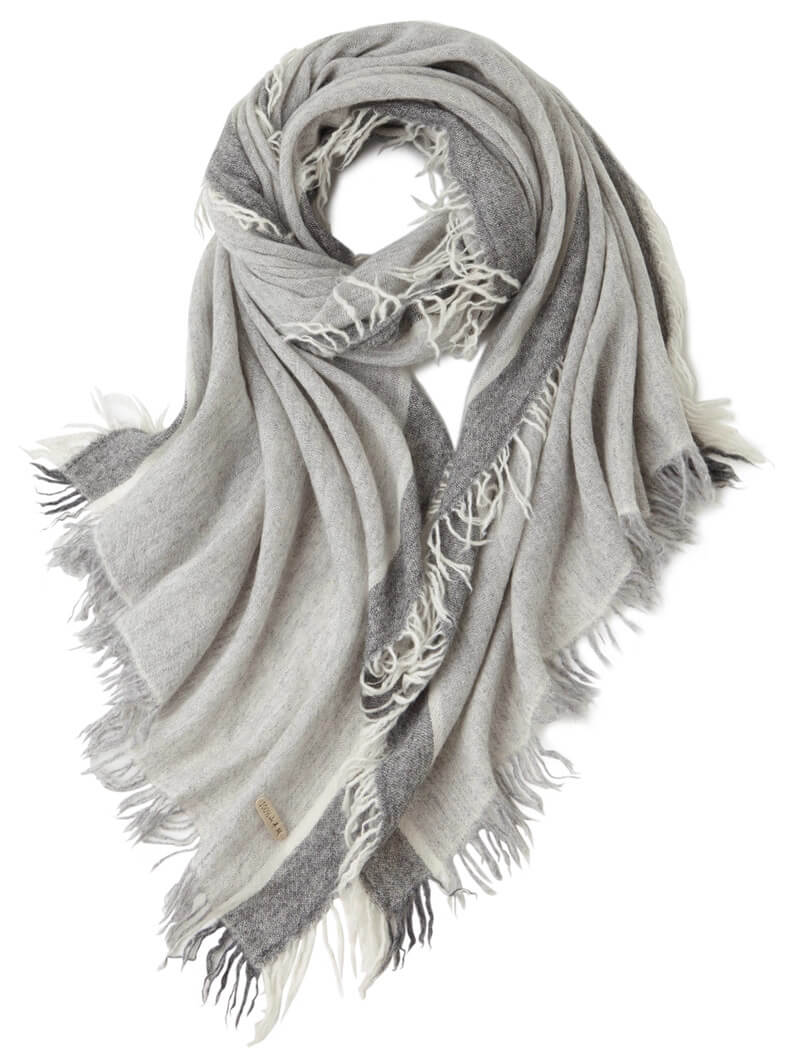 Luxury 100% Cashmere Scarf hand-twisted fringe in grey