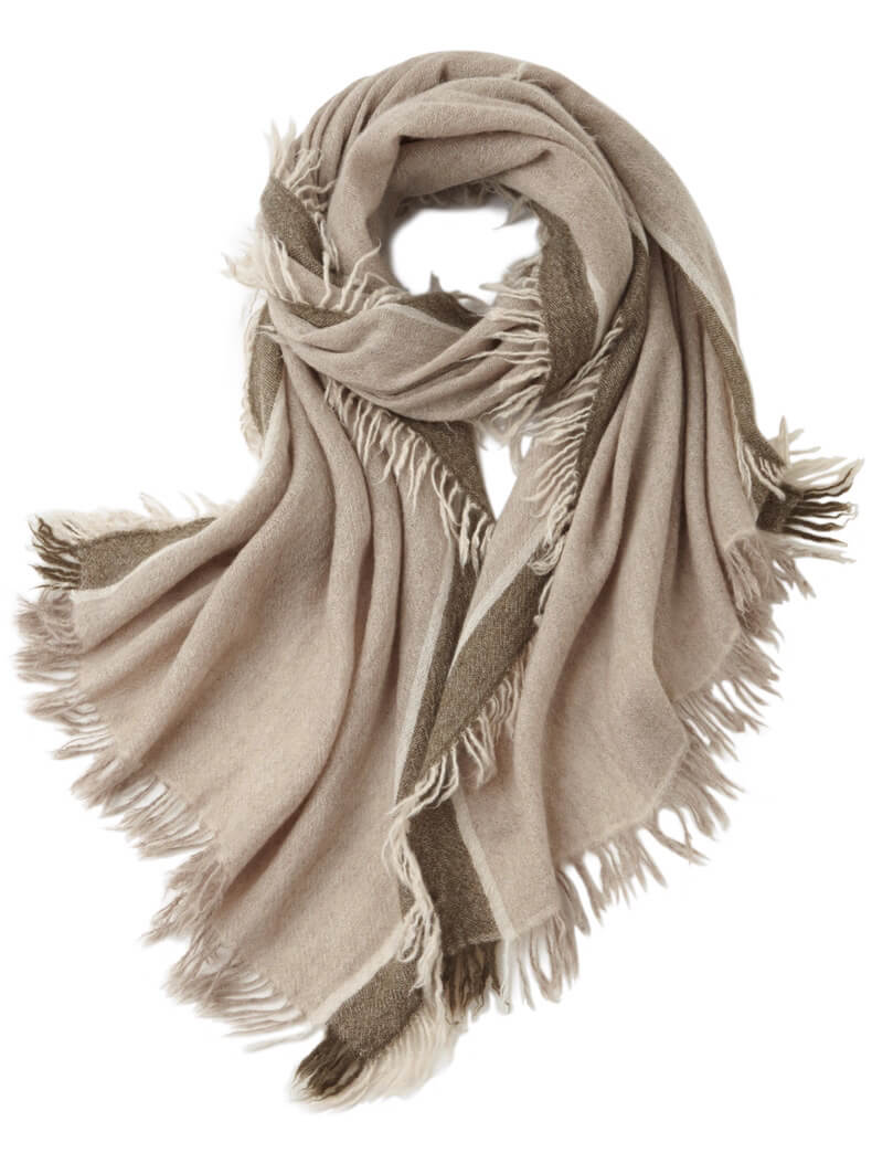 Luxury 100% Cashmere Scarf hand-twisted fringe in camel 