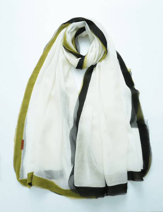Luxurious 100% Cashmere Scarf Wrap with Silk Chiffon Flounce
