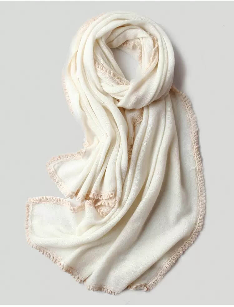 luxury with this 100% pure cashmere scarf in white color 