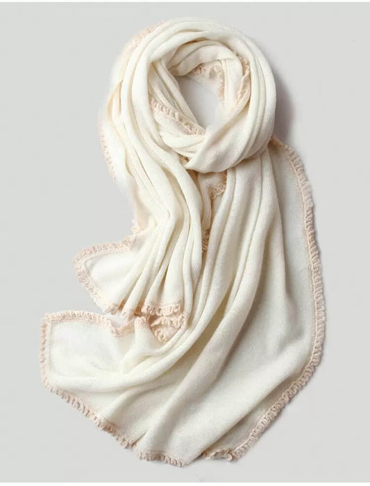 luxury with this 100% pure cashmere scarf in white color 