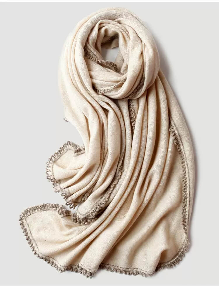 luxury with this 100% pure cashmere scarf in beige color 