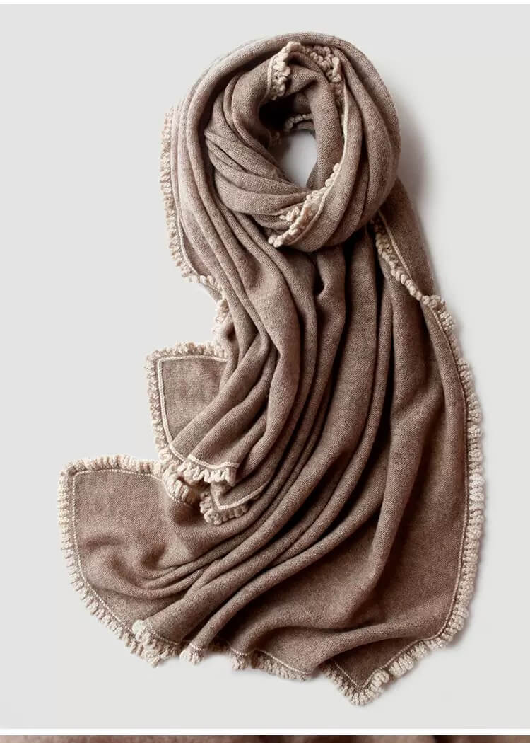 luxury with this 100% pure cashmere scarf in camel color 