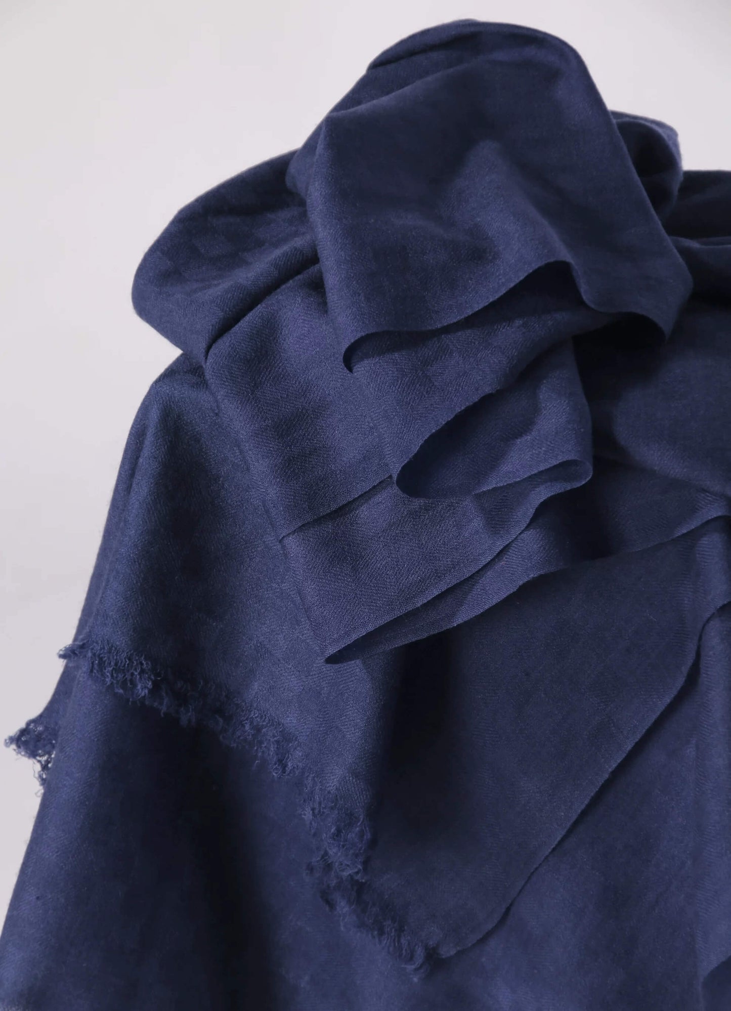 Navy blue 100% cashmere shawl scarf with frayed edges 