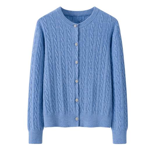 Dreamy Sky Blue 100% Cashmere Cable Knit Cardigan