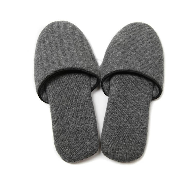 Luxury Women's 100% Cashmere Cable Knit Slippers in dark grey color