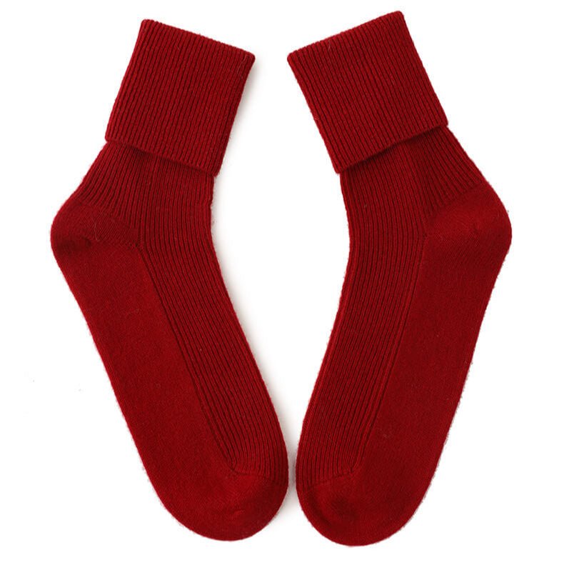 women's 100% cashmere ribbed bed red socks